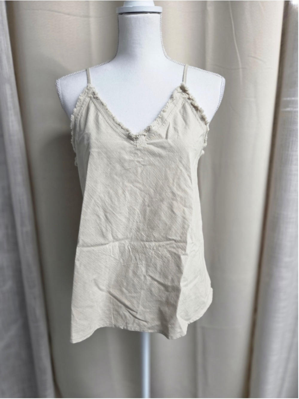 Aemi+Co Fringe-Trim V-Neck Tank Bohemian Ethereal Rustic Feminine Size S